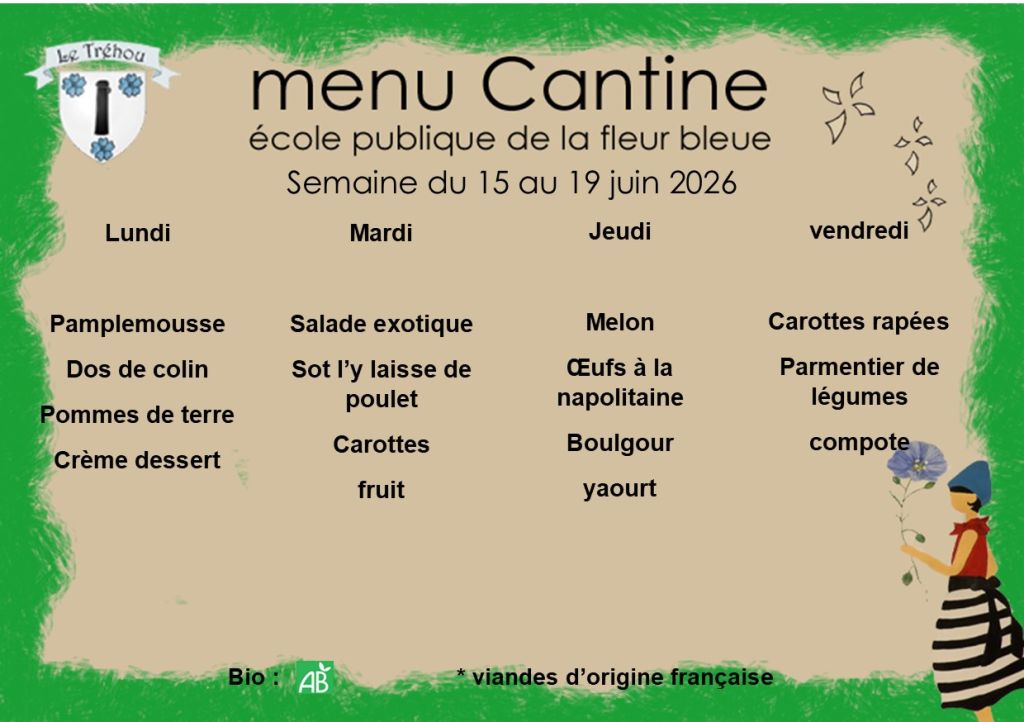 menu du 15 au 19 juin 2026