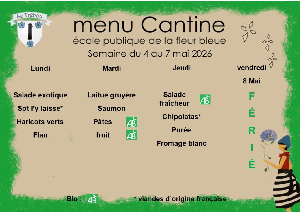 menu du 4 au 7 mai 2026