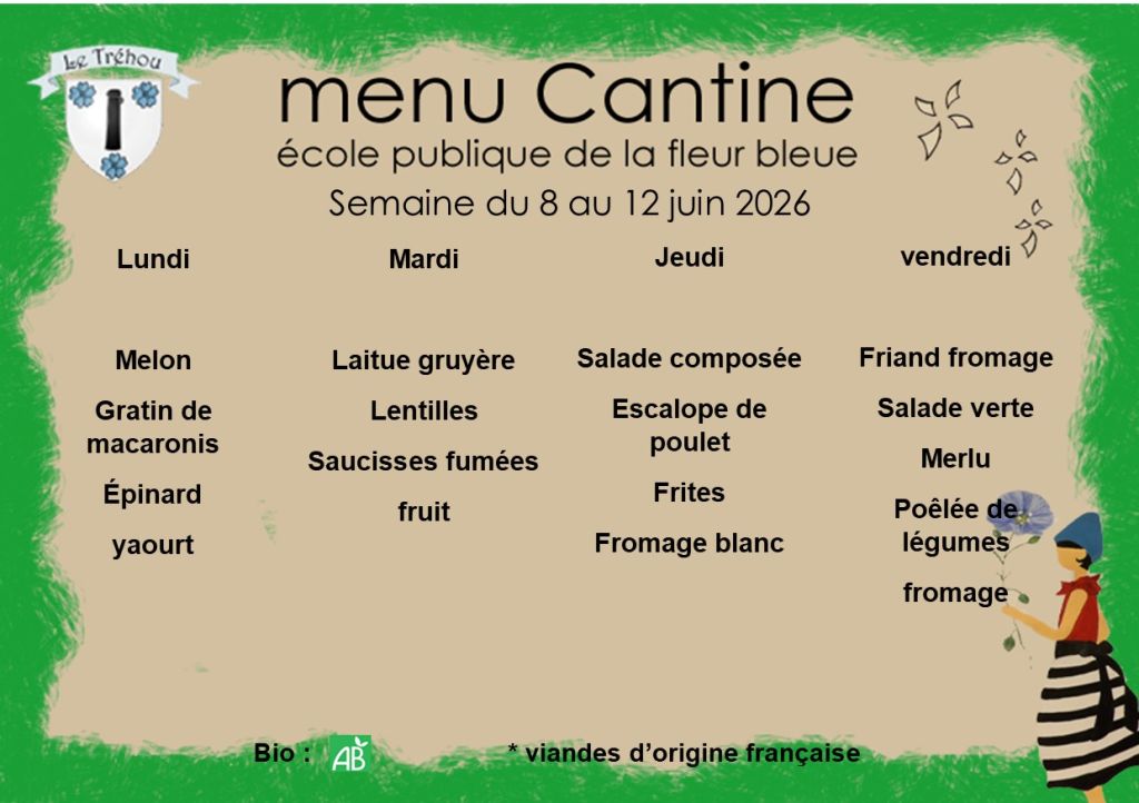 menu du 8 au 12 juin 2026
